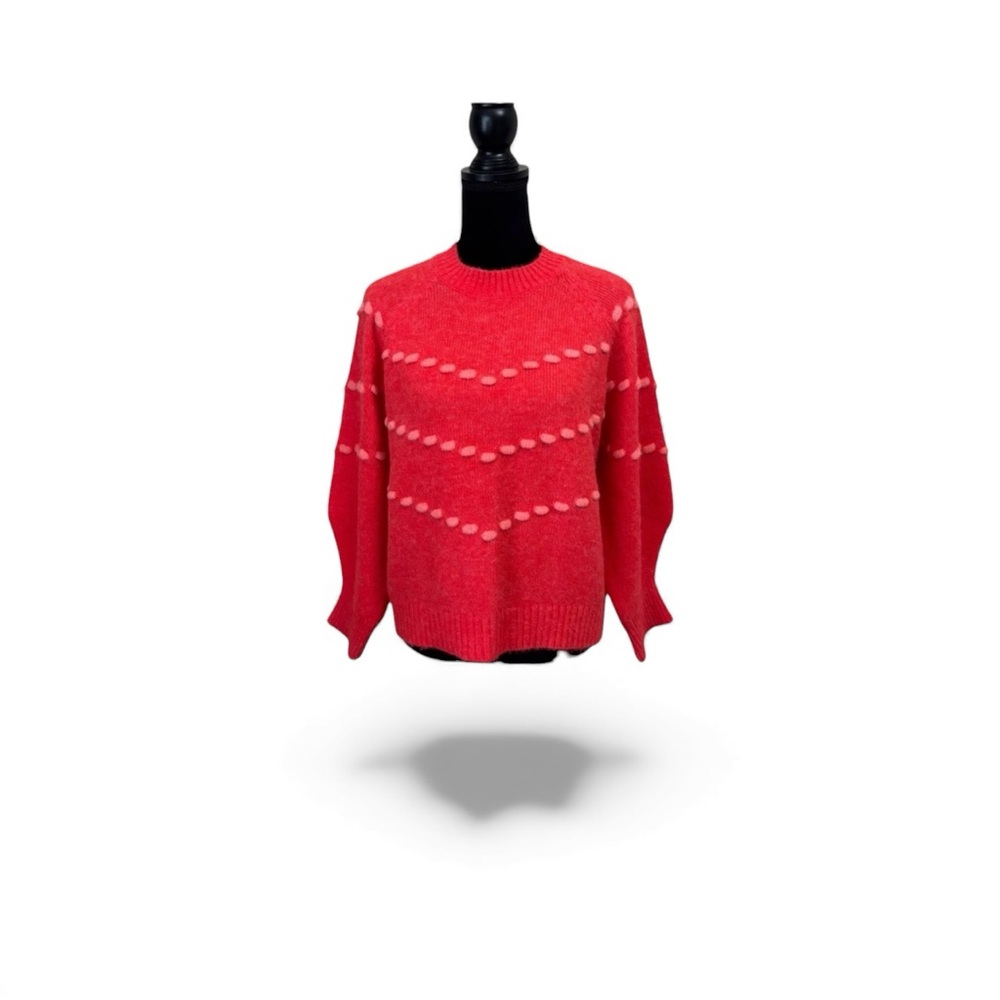 Lush casual cherry red pink long sleeve knit pullover crew neck sweater small